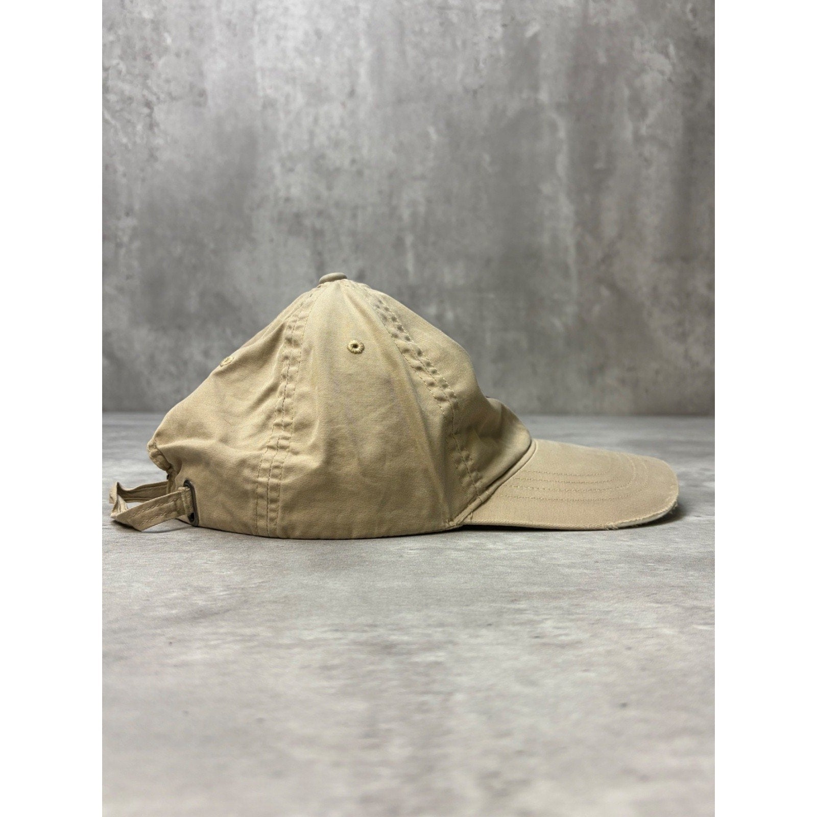 Vintage Polo Ralph Lauren Embroidered Spellout Crest Beige Strapback Hat OSFA