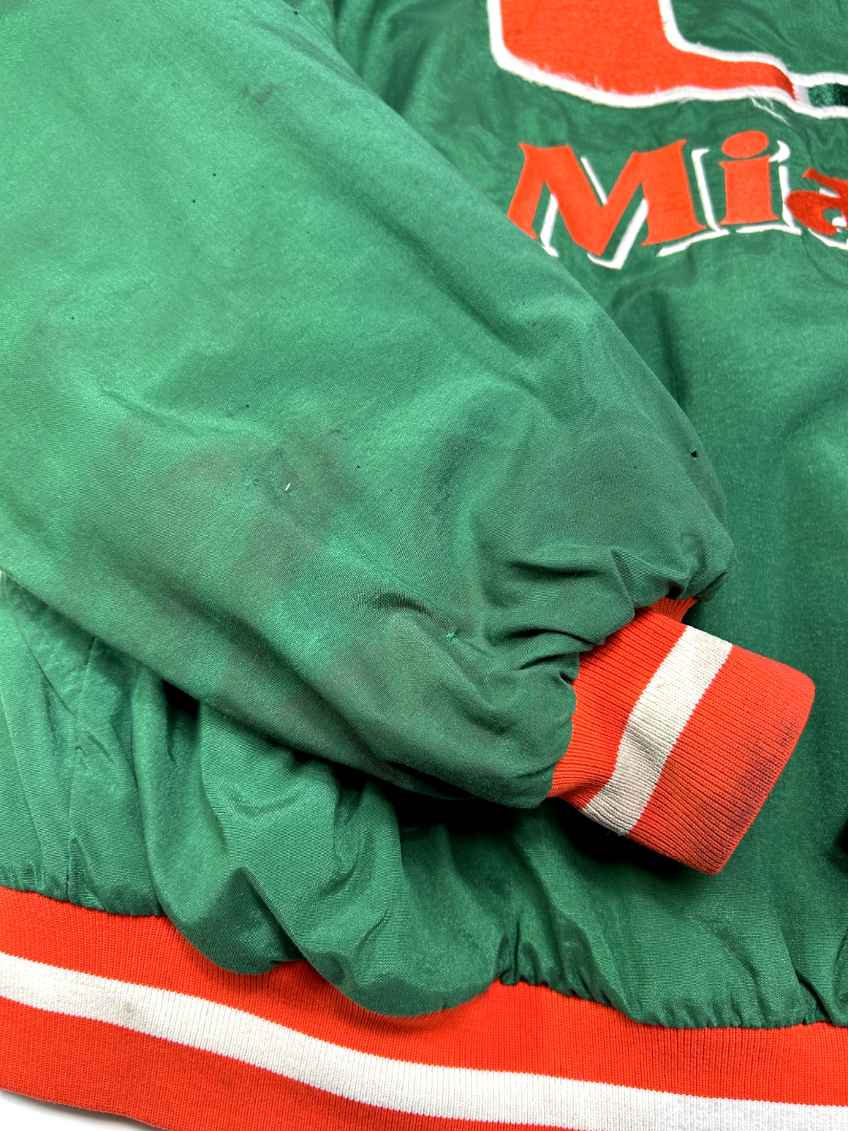 Vintage 90s Miami Hurricanes NCAA Insulated Hooded Full Zip Jacket Size XL Green