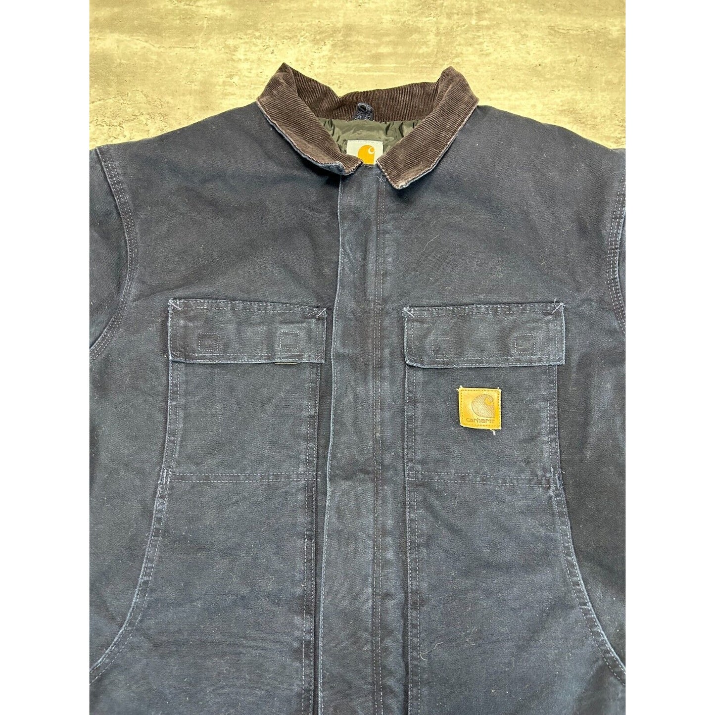 Vintage Carhartt Quilted Lined Canvas Workwear Arctic Jacket Size XL Tall Blue