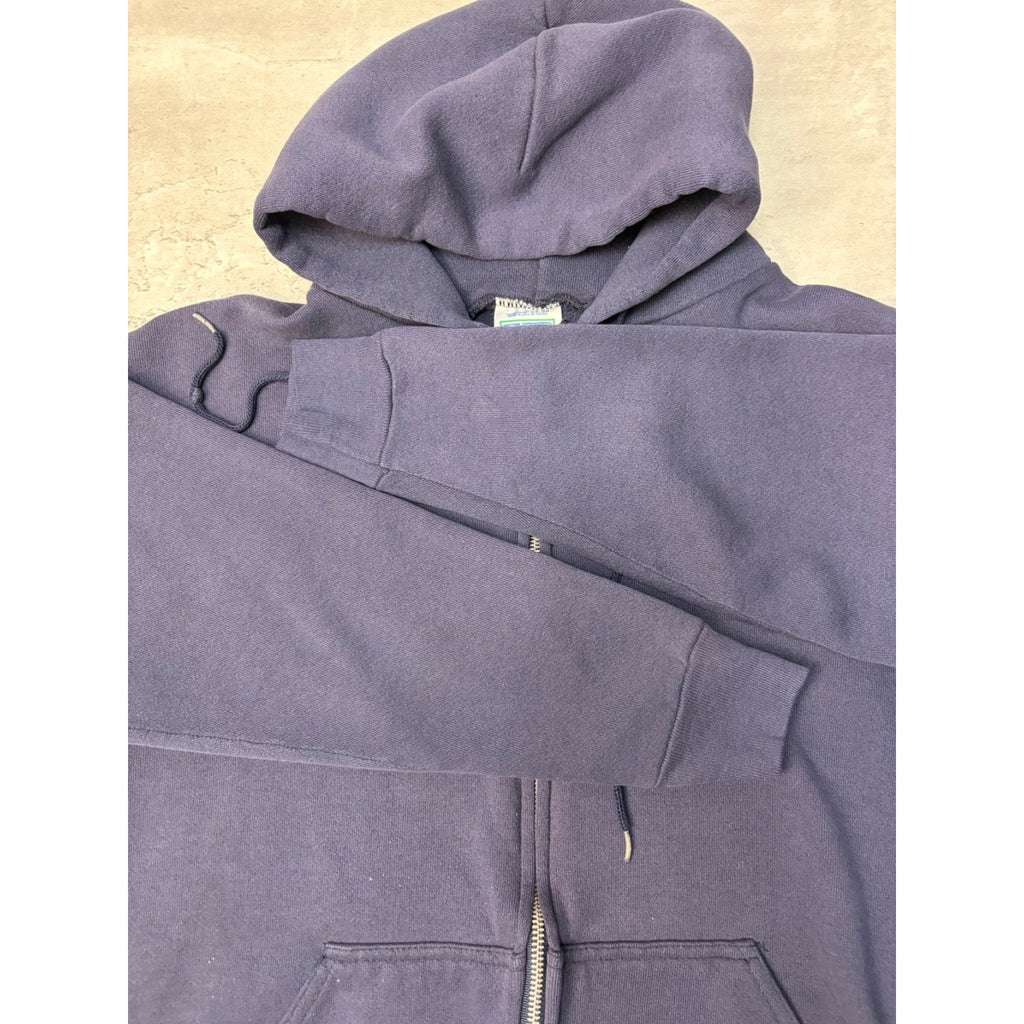 Vintage 90s Discus Athletic Blank Full Zip Navy Hooded Sweatshirt Size Medium