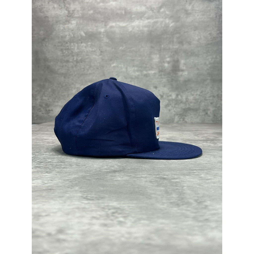 Vintage 80s Mec-Fab Embroidered Spellout Logo Patch Snapback Hat OSFA