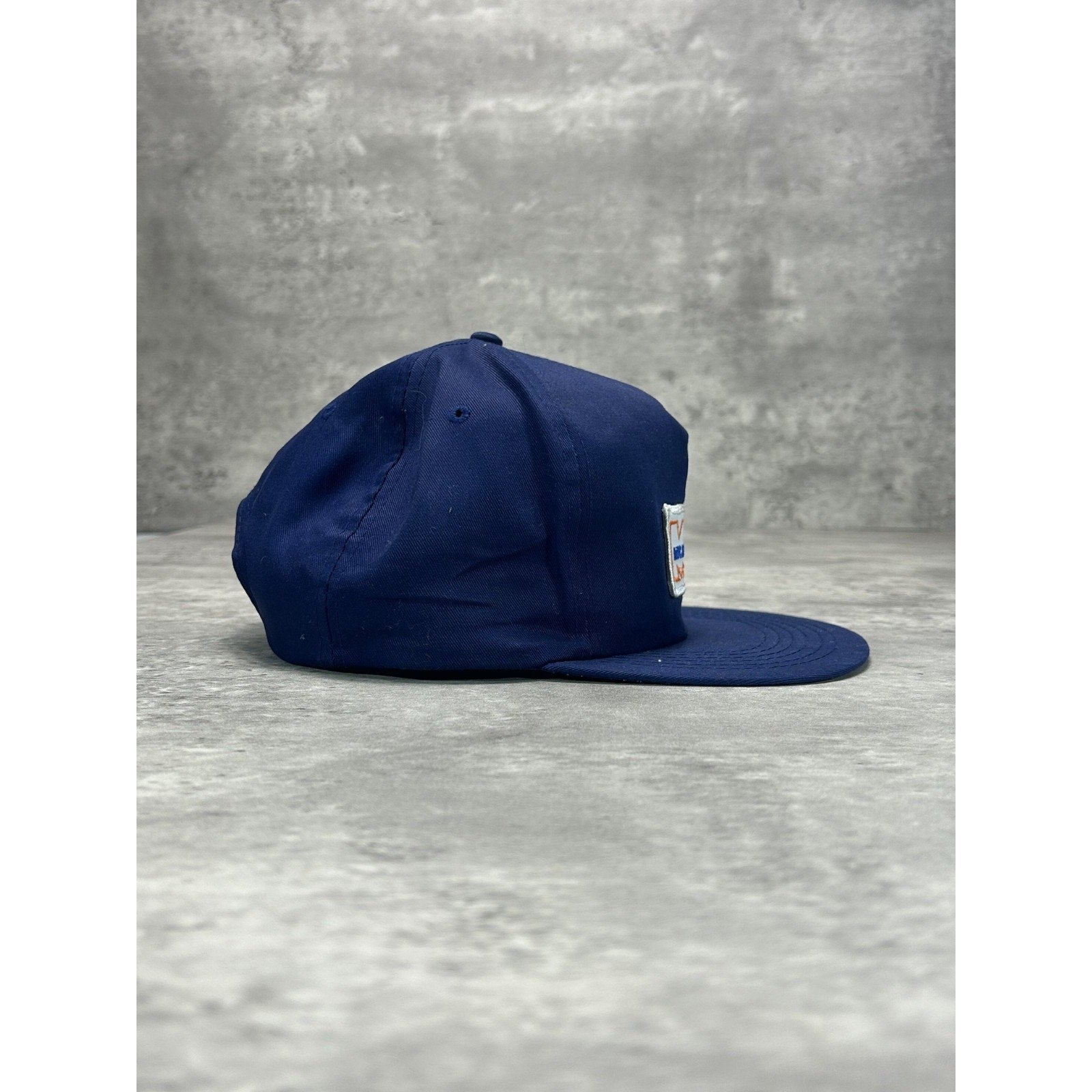 Vintage 80s Mec-Fab Embroidered Spellout Logo Patch Snapback Hat OSFA