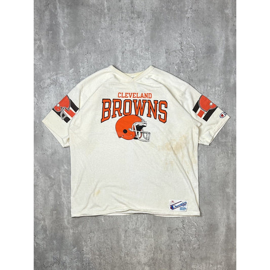 Vintage 80s Cleveland Browns NFL Champion Raglan Jersey Size XL Beige