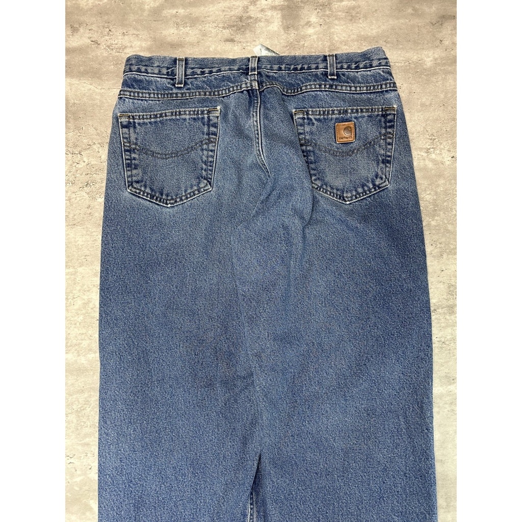 Vintage Carhartt Relaxed Fit Plaid Lined Medium Wash Workwear Denim Pants Sz 37W