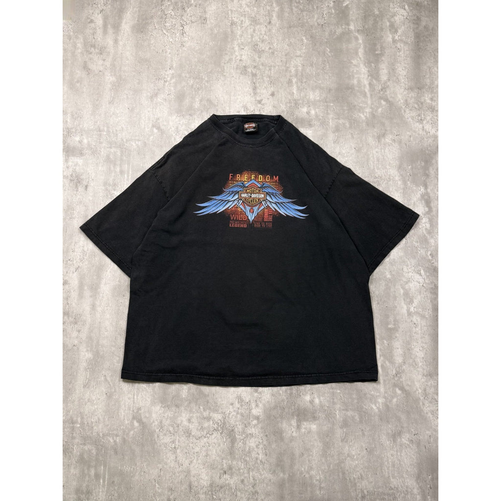 Vintage Harley Davidson Classic Logo Wing Graphic Black T-Shirt Size 3XL