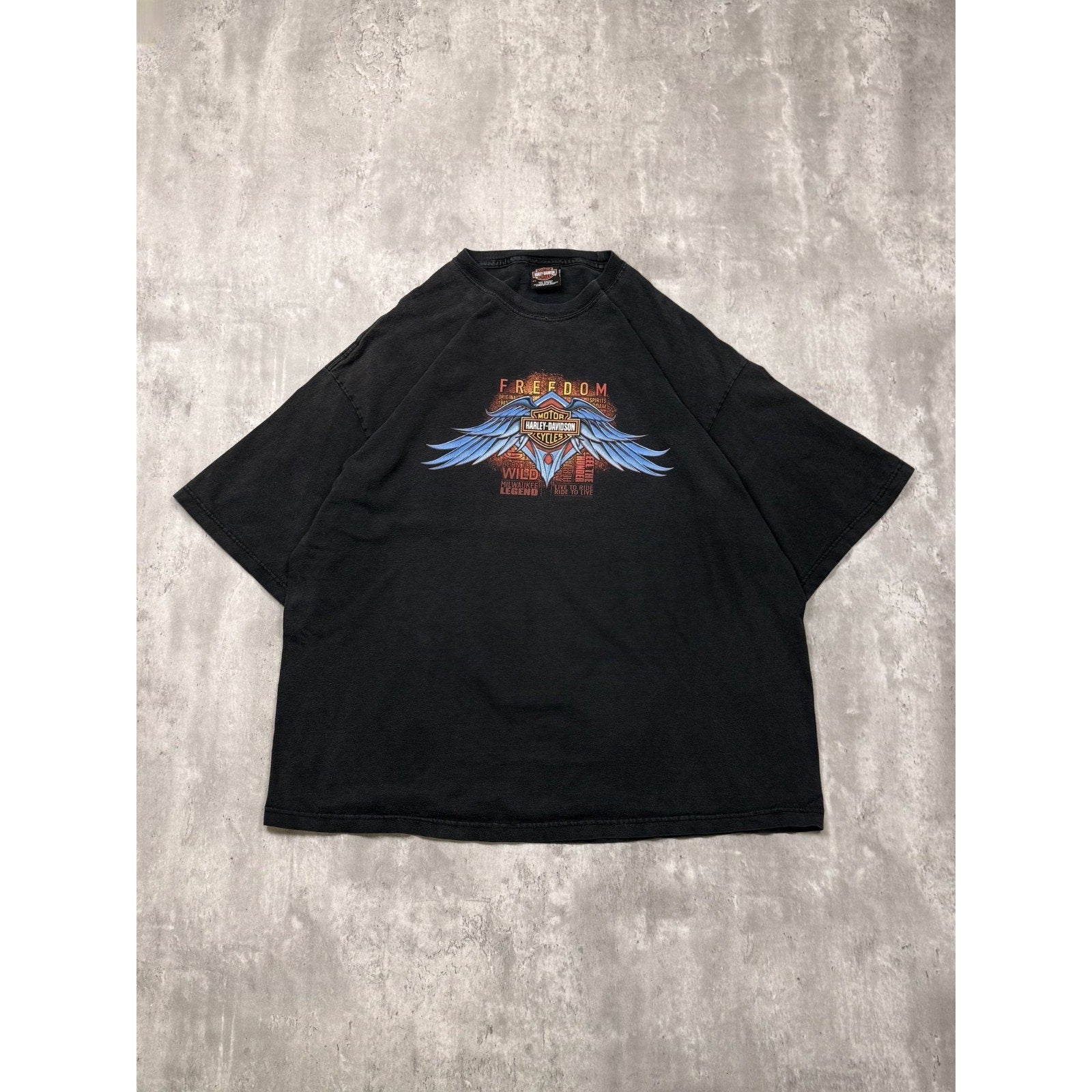 Vintage Harley Davidson Classic Logo Wing Graphic Black T-Shirt Size 3XL