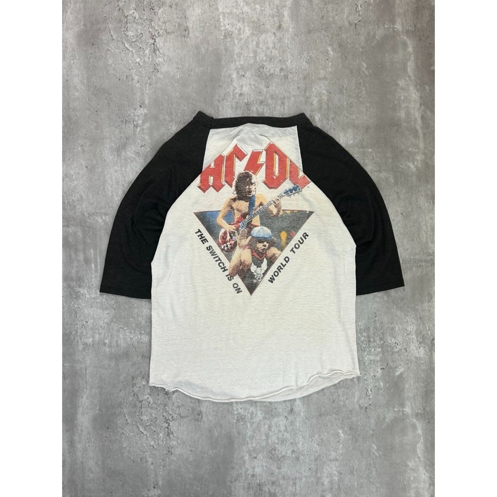 Vintage 1983 ACDC Flick Of The Switch Rock Music Raglan Band T-Shirt Size Small