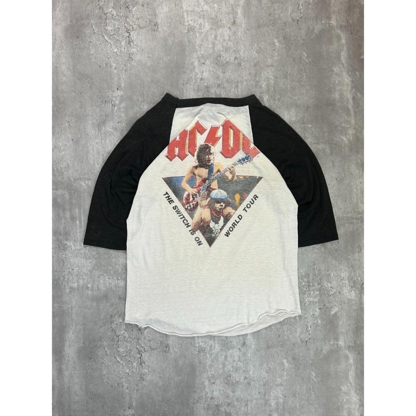 Vintage 1983 ACDC Flick Of The Switch Rock Music Raglan Band T-Shirt Size Small