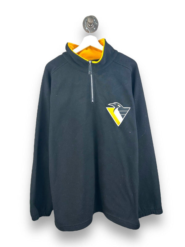 Vintage 90s Pittsburgh Penguins NHL 1/4 Mirage Fleece Sweatshirt Size XL Black