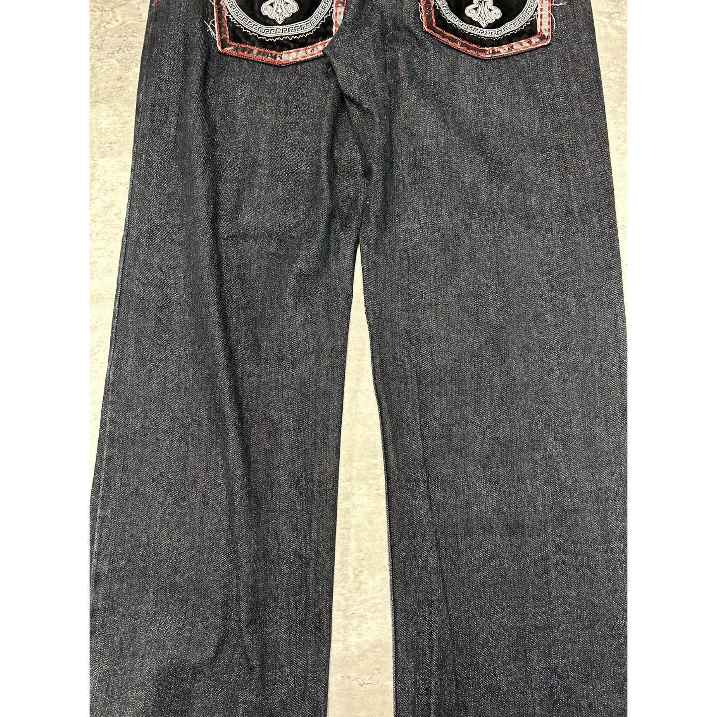 Vintage Y2K Akcess Embroidered Back Pocket Black Denim Pants Size 37