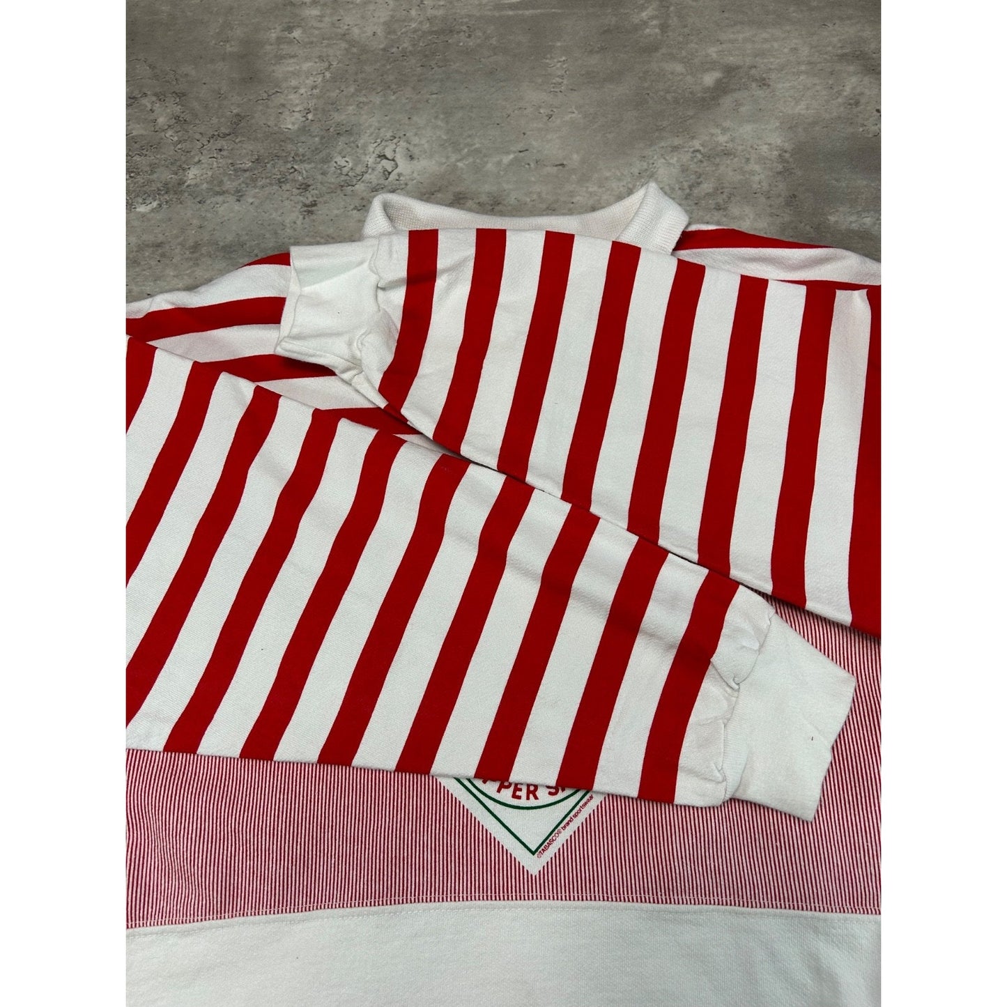 Vintage 90s Tobasco Striped 1/4 Button Hot Sauce Crewneck Sweatshirt Size XL