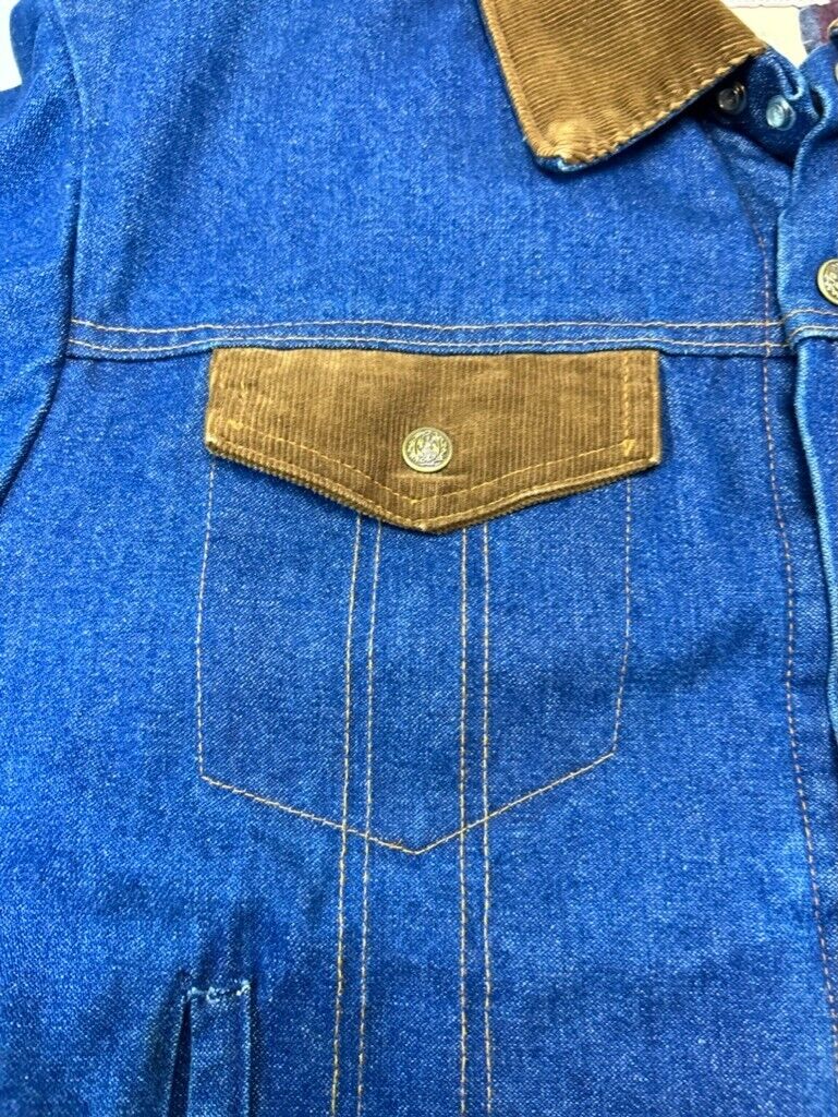 Vintage 80s Saddle King Blanket Lined Dark Wash Denim Trucker Jacket Sz 44 Large