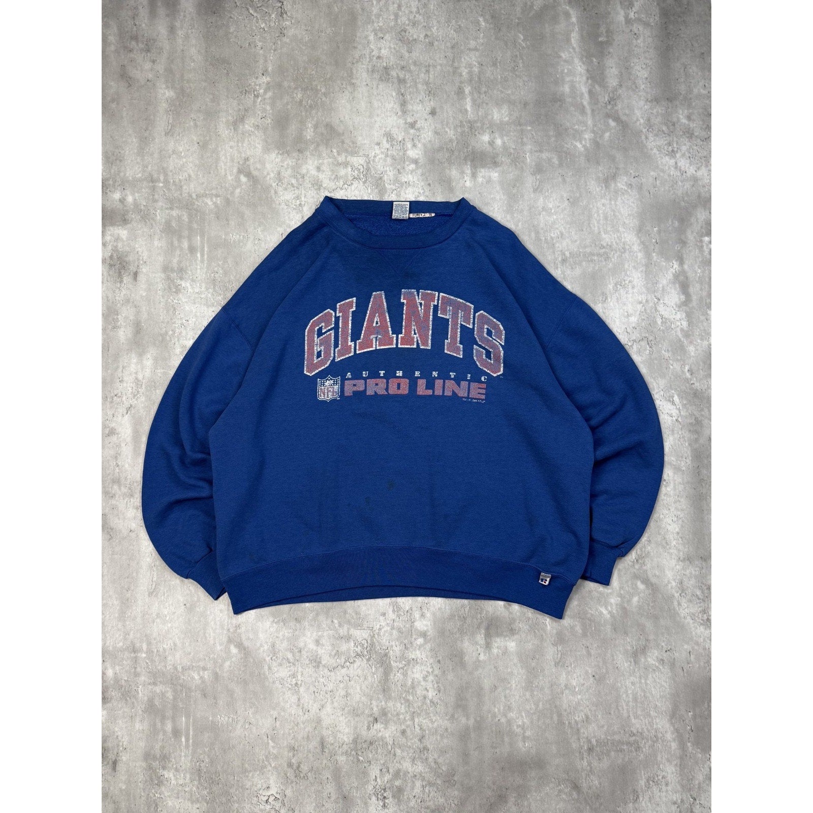 Vintage 90s New York Giants NFL Spellout Graphic Blue Sweatshirt Size 2XL