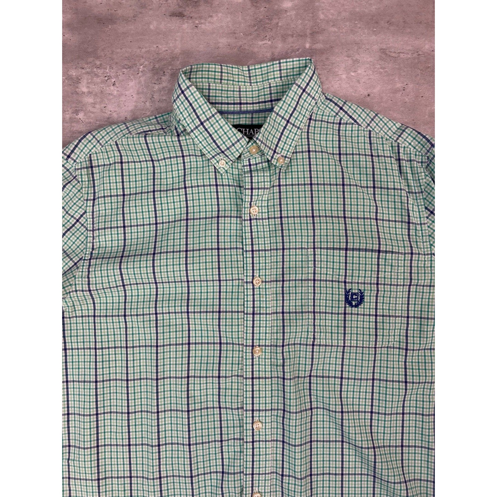 Vintage Chaps Plaid Print Reworked Cropped Long Sleeve Button Up Shirt Sz Large