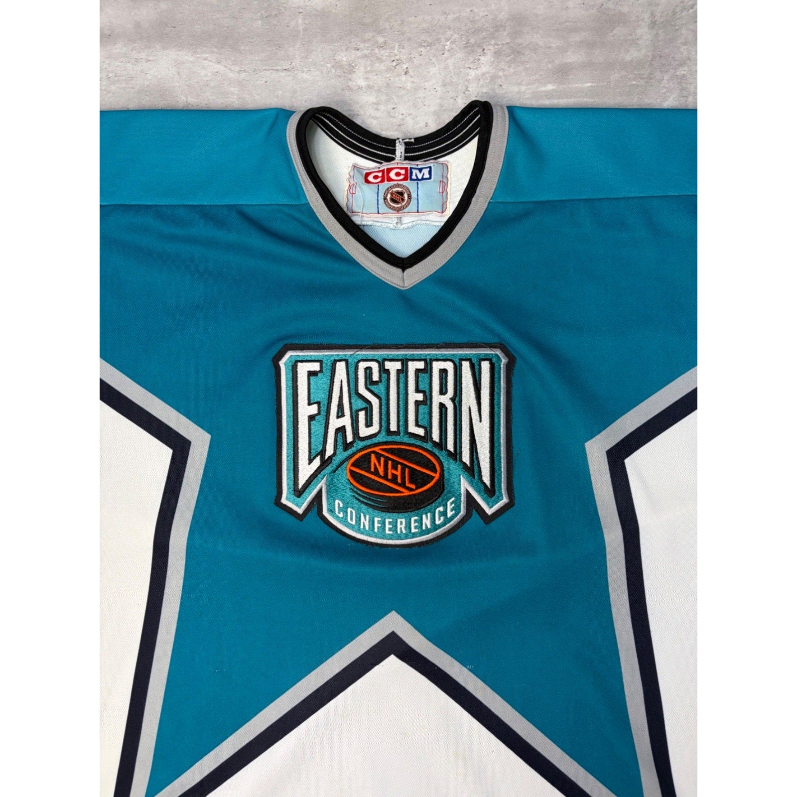Vintage NHL Eastern Conference Embroidered Graphic CCM Hockey Jersey Size XL