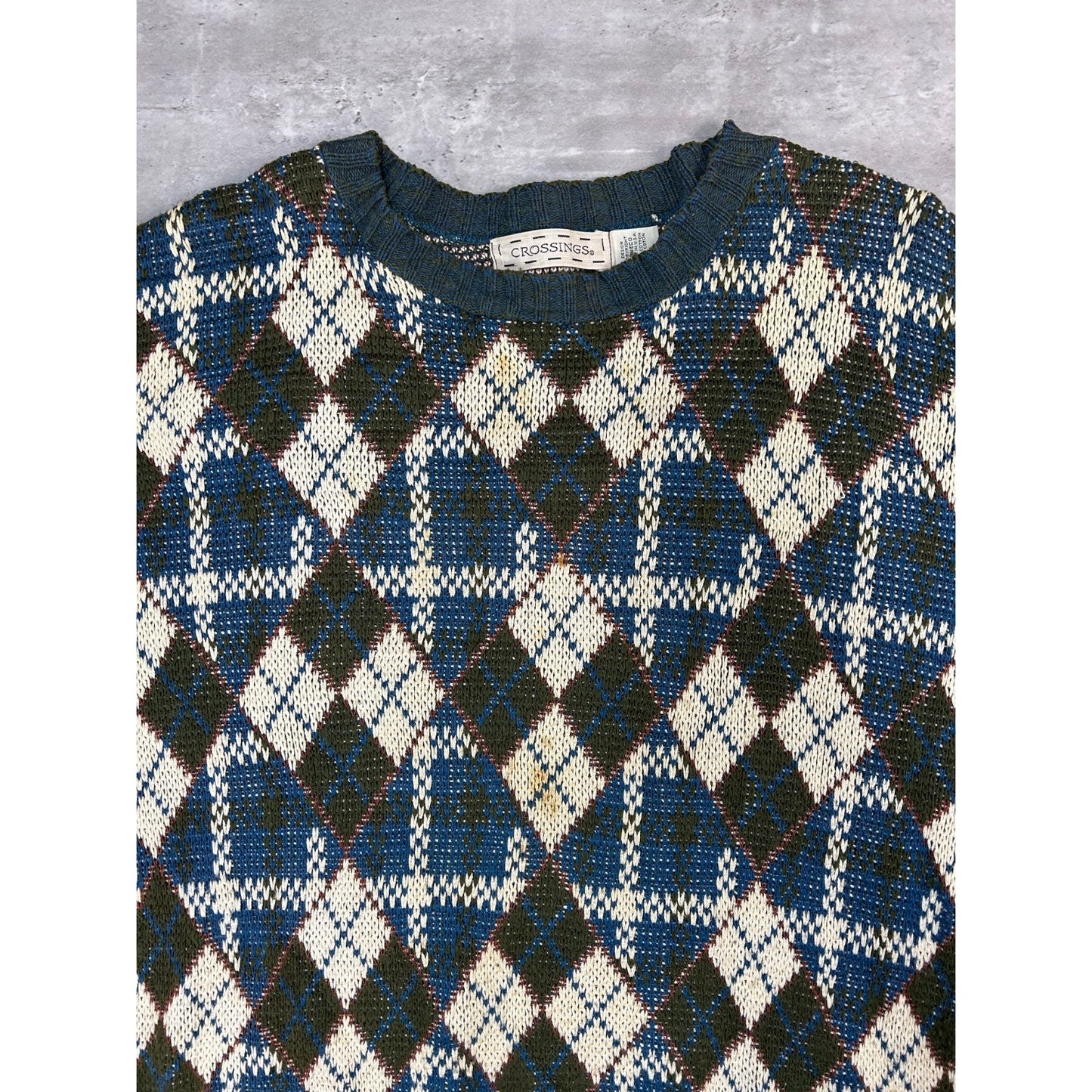 Vintage 90s Crossings Argyle Print Pullover Knit Sweater Size Large
