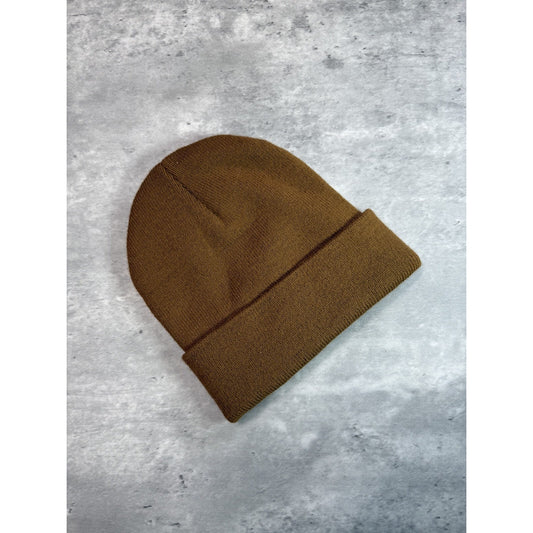 Vintage Carhartt Workwear Embroidered Patch Beanie Hat OSFA Brown YOUTH