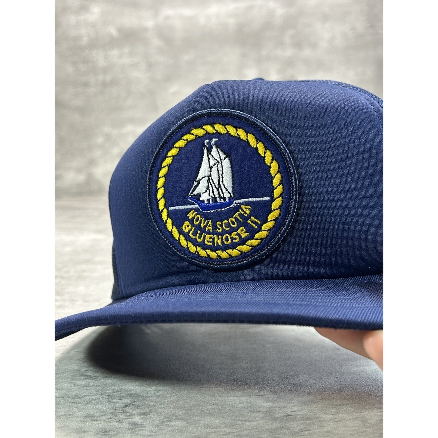 Vintage 80s/90s Nova Scotia Bluenose II Embroidered Trucker Snapback Hat OSFA