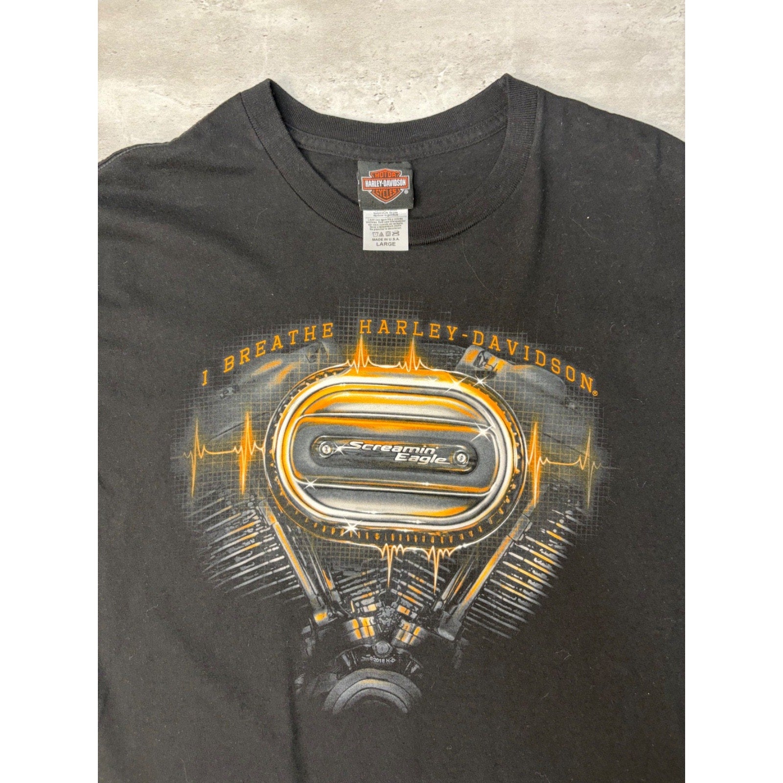 I Breathe Harley Davidson Screamin' Eagle Graphic T-Shirt Size Large