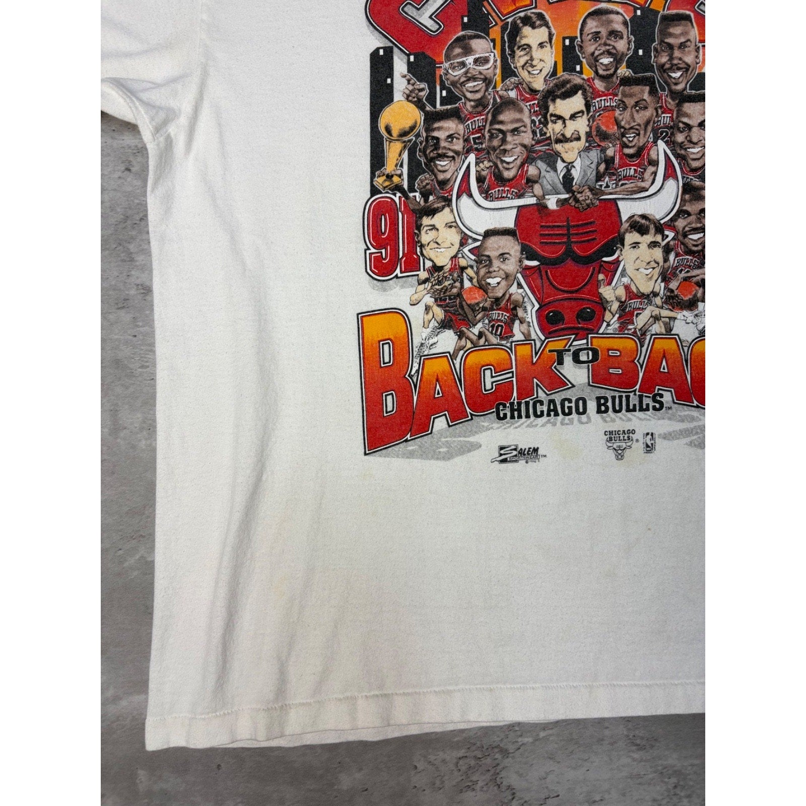 1992 Chicago Bulls NBA Back To Back World Champs Caricature T-Shirt Size XL