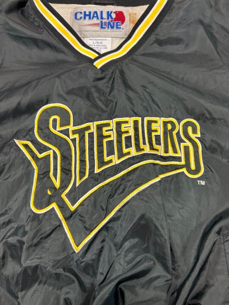 Vintage 90s Pittsburgh Steelers NFL Spell Out Nylon Chalk Line Jacket Size Large