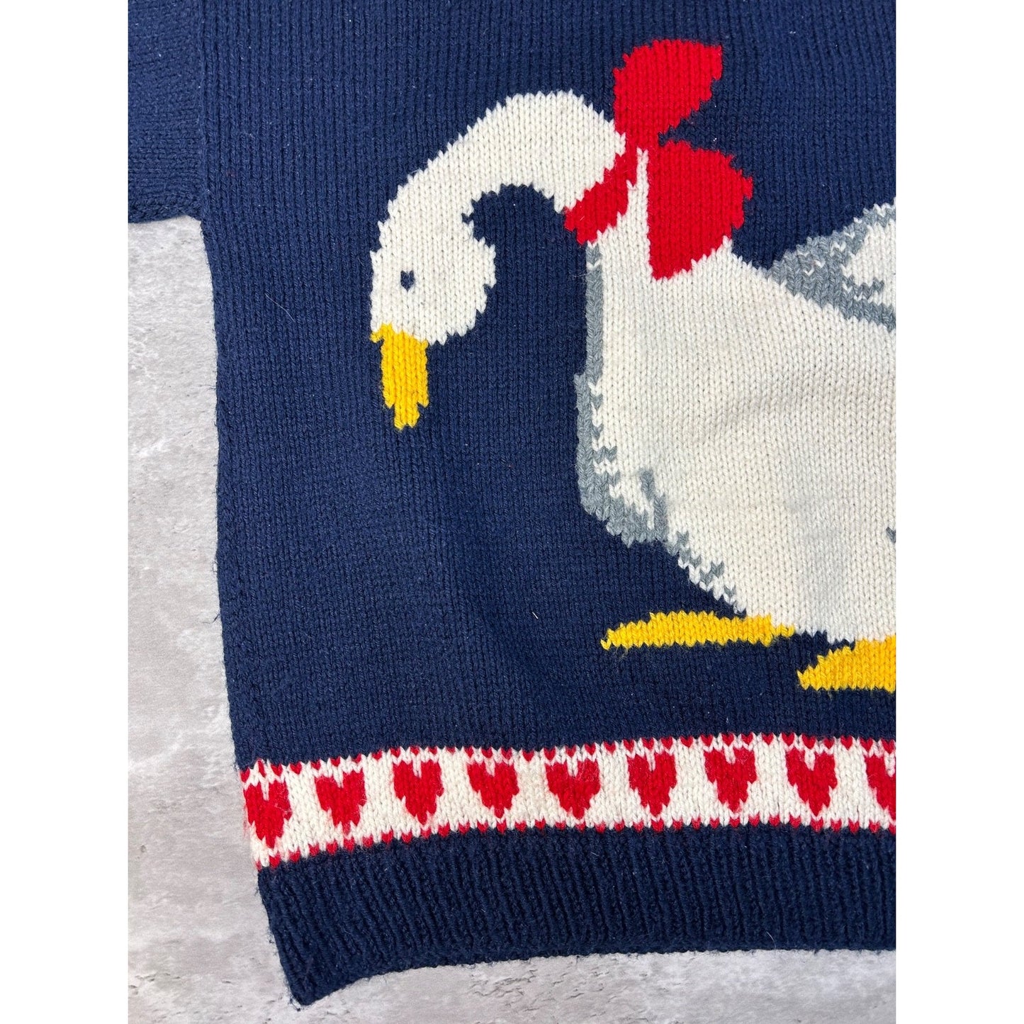 Vintage 90s Duck Graphic Heart Striped Pullover Knit Sweater Size Large