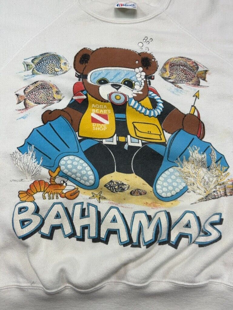 Vintage 80s Bahamas Scuba Diving Teddy Bear Destination Sweatshirt Size Large