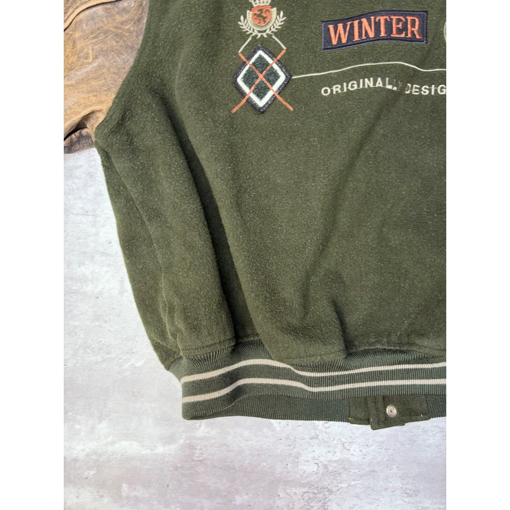 Vintage 90s Chevignon Winter Embroidered Spellout Varsity Bomber Jacket Size XL