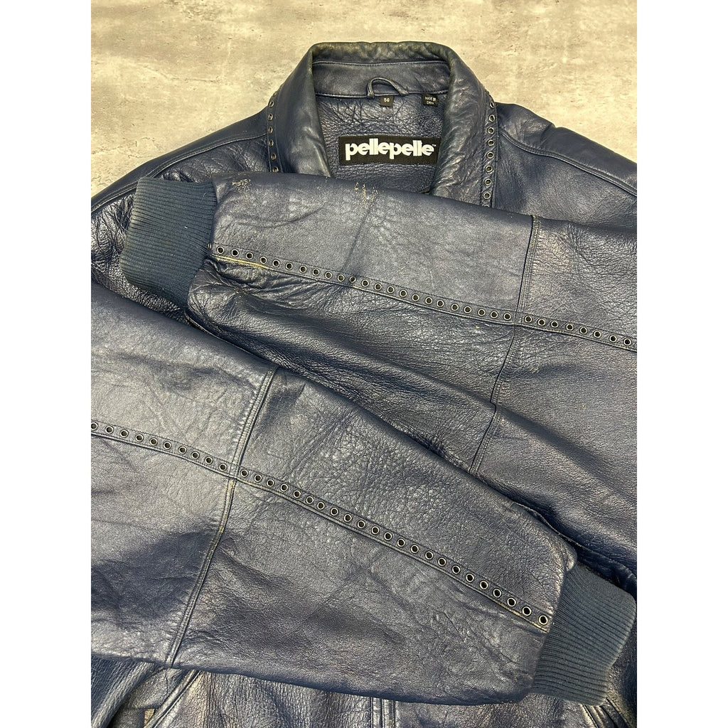 Vintage Pelle Pelle Riveted Full Zip Leather Bomber Jacket Size 2XL