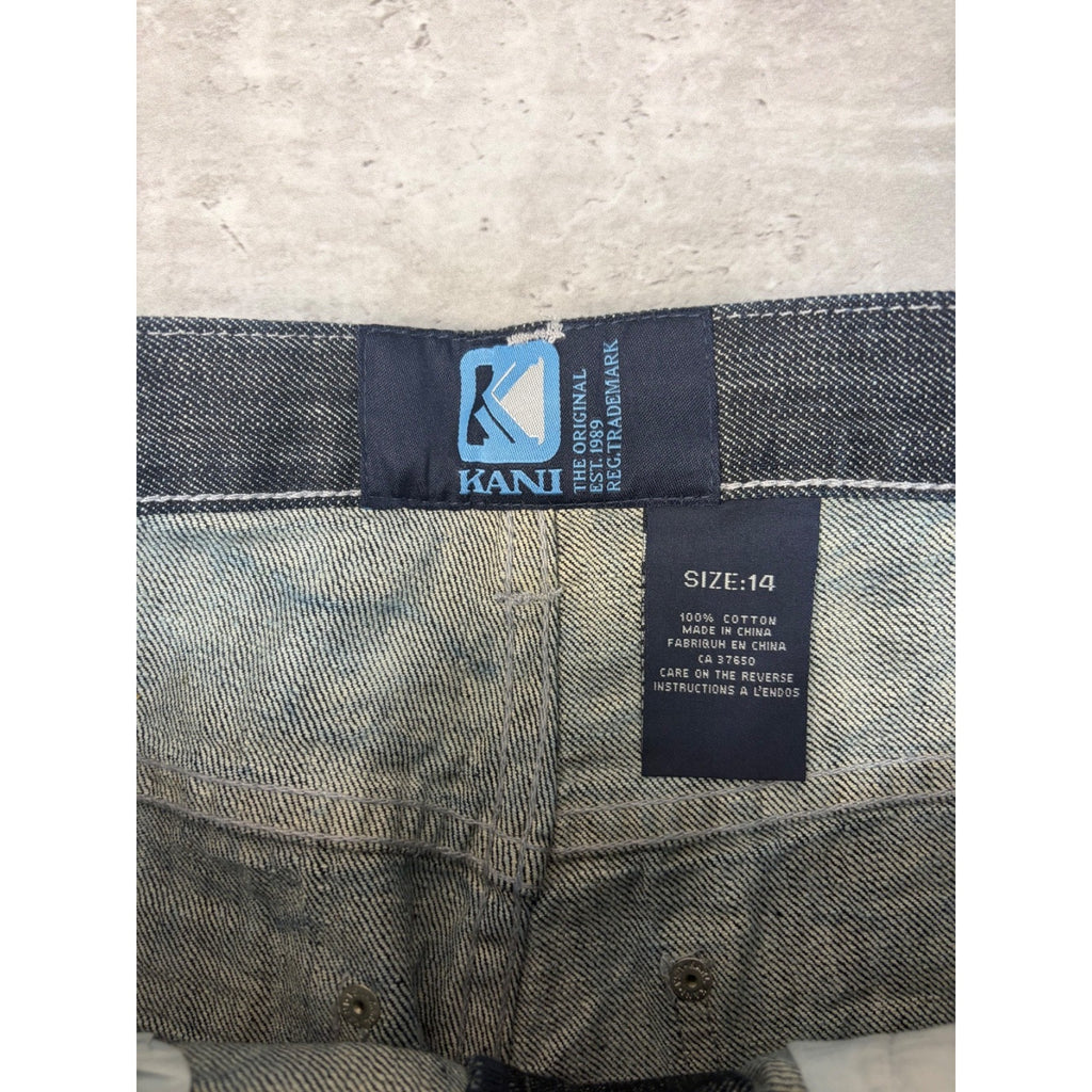 Vintage Y2K Womens Kani Embroidered Crown Dark Wash Denim Pants Size 14x28