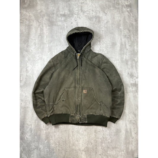 Vintage Carhartt Insulated Canvas Workwear Hooded Active Jacket Size LT