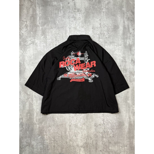 Vintage Y2K Rocawear Graphic Reworked Cropped Button Up Shirt Size 2XL Black