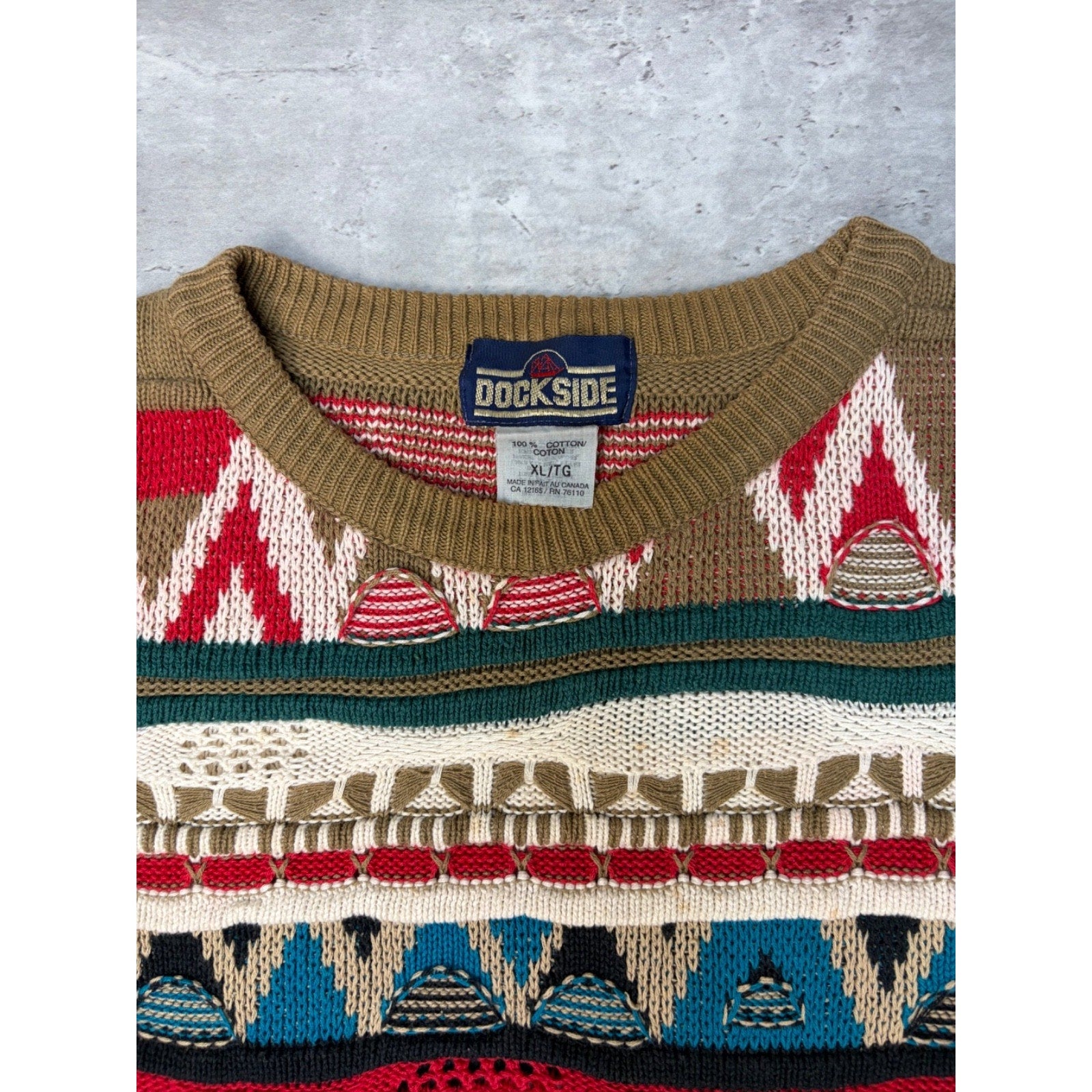 Vintage Dockside Abstract Pattern 3D Knit Sweater Size XL
