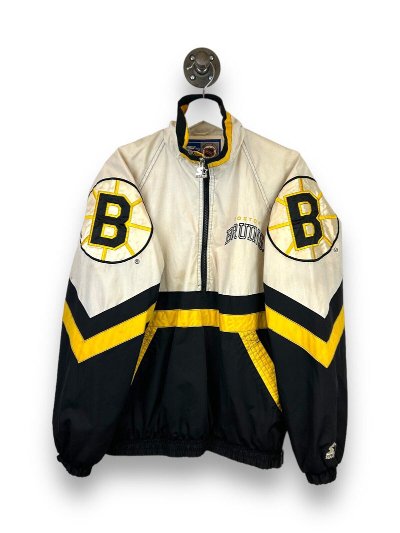 Vintage 90s Boston Bruins NHL Starter 1/2 Zip Shoulder Patch Jacket Size Medium
