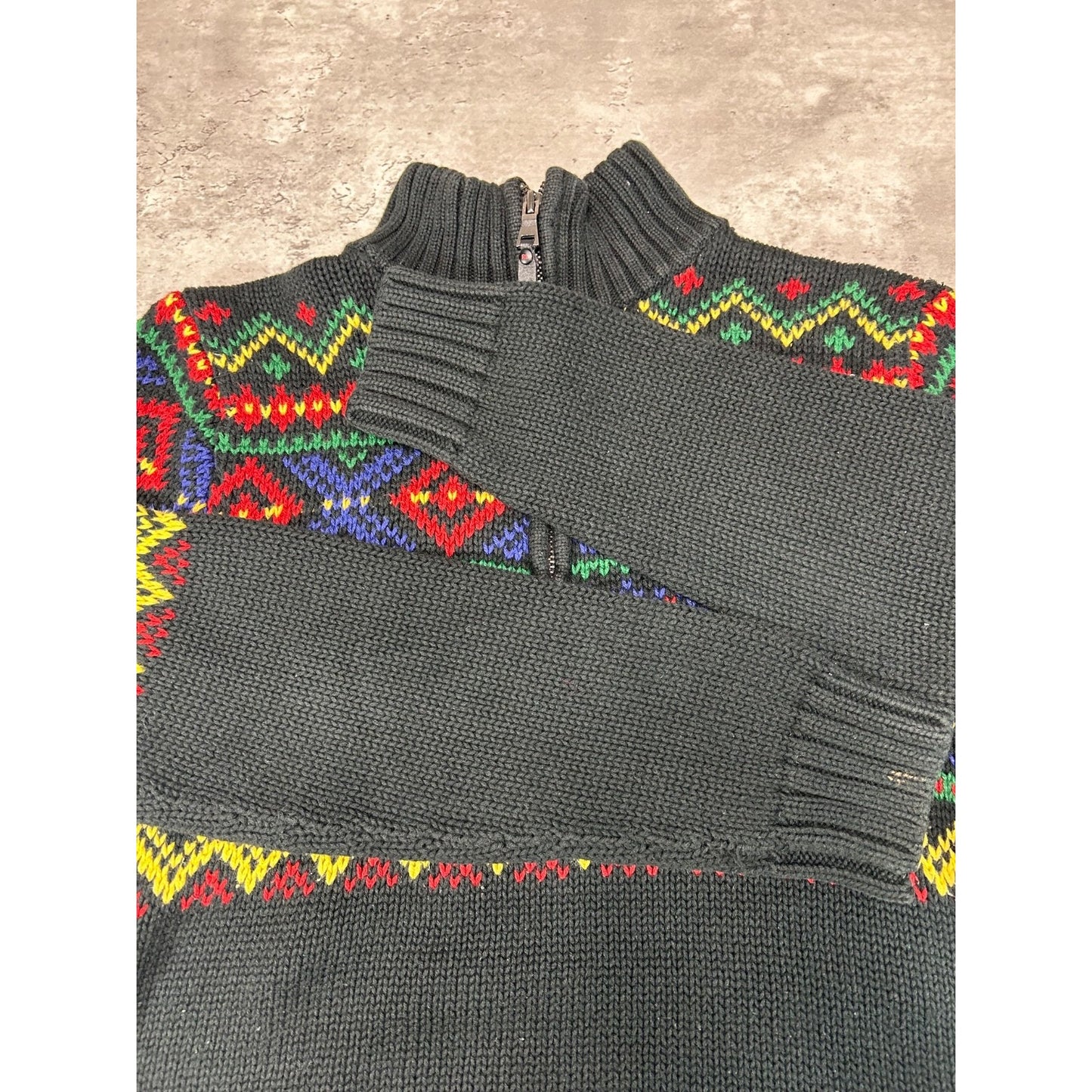 Vintage Polo Ralph Lauren 1/4 Zip Geometric Striped Knit Sweater Sz Large YOUTH