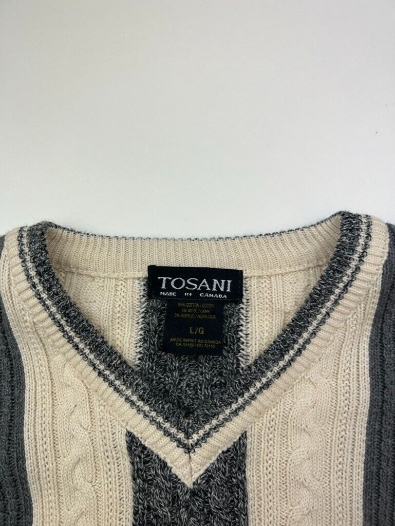 Vintage Tosani Striped Cable Knit Style Sweater Size Large Made Canada