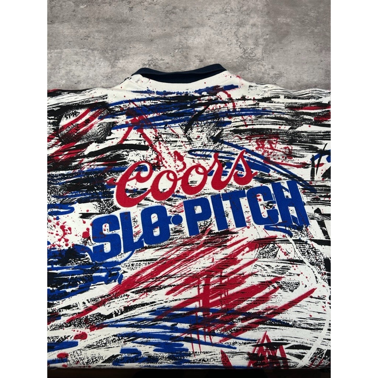 Vintage 90s Coors Slo-Pitch All Over Print Collared Pullover Sweatshirt Size Medium
