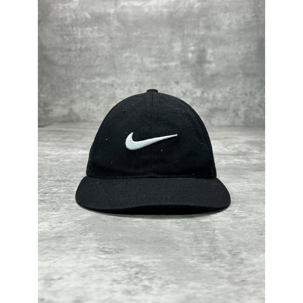 Vintage Nike Embroidered Swoosh Strapback Hat OSFA Black