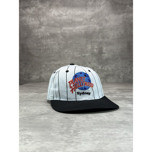 Vintage 90s Planet Hollywood Sydney Pinstripe Destination Snapback Hat OSFA