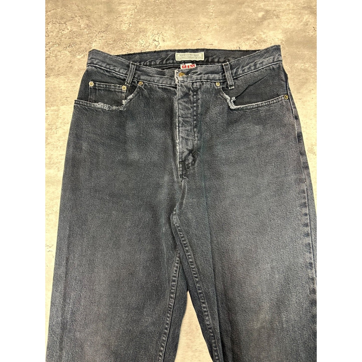 Vintage 90s Guess Jeans Baggy Fit Black Denim Pants Size 33