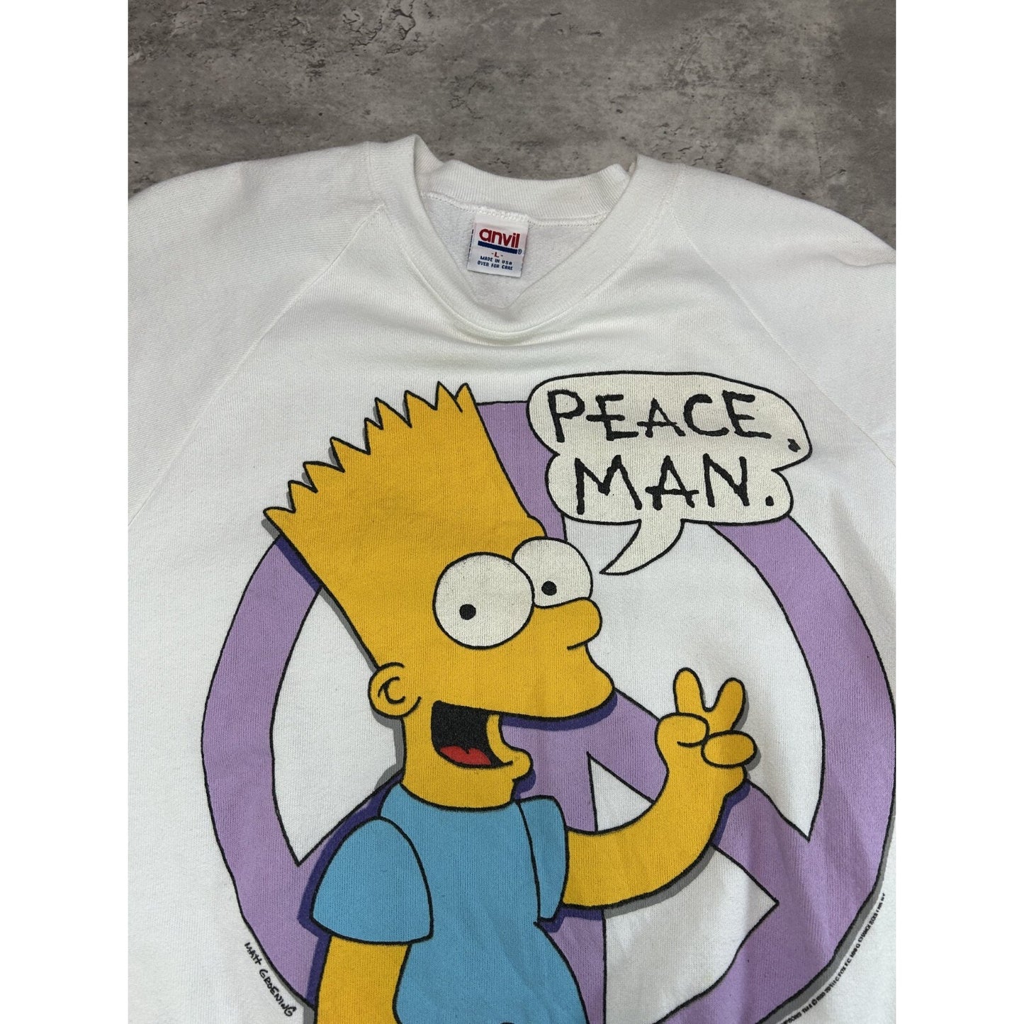 Vintage 1980 The Simpsons Bart Peace Man Big Graphic Sweatshirt Size Large