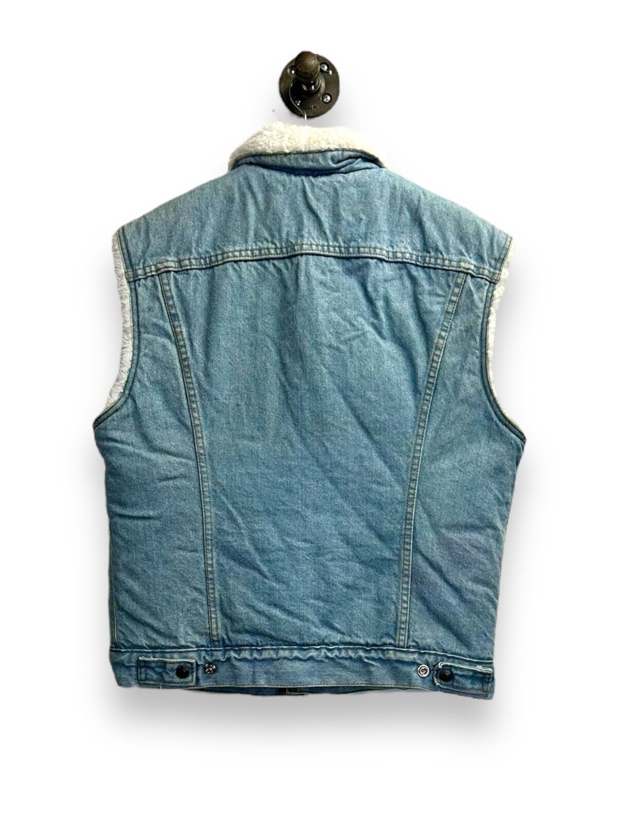 Vintage 90s Levis Sherpa Lined Light Wash Denim Trucker Vest Size Medium Blue