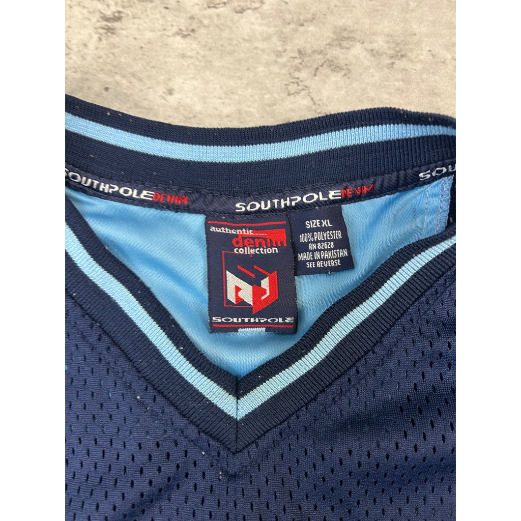 Vintage Y2K Southpole Two Tone Spellout Football Jersey Size XL Blue