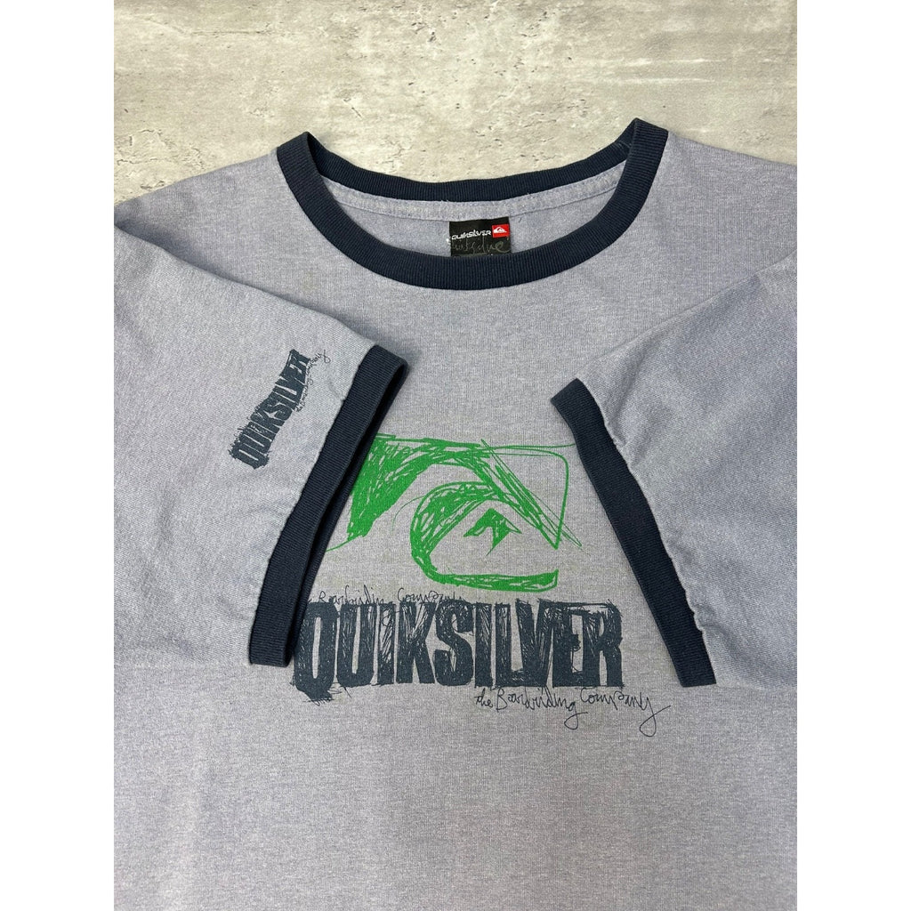 Vintage Y2K Quiksilver Spellout Logo Graphic Ringer T-Shirt Size Large