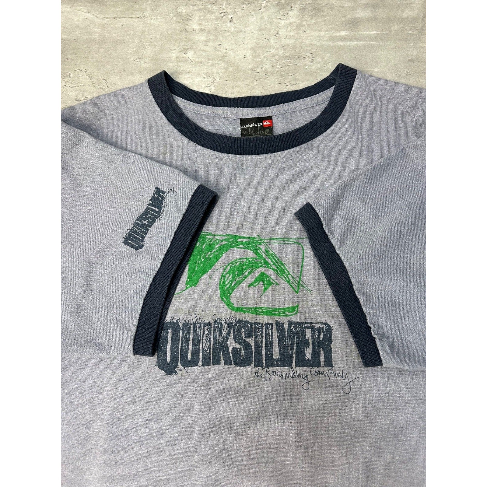 Vintage Y2K Quiksilver Spellout Logo Graphic Ringer T-Shirt Size Large
