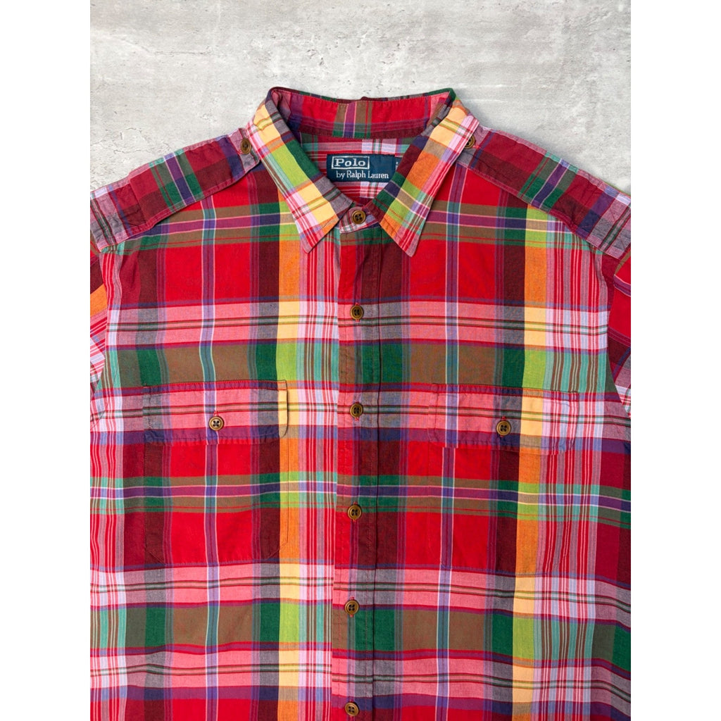 Vintage Polo Ralph Lauren Double Pocket Plaid Cropped Button Up Shirt Size XL