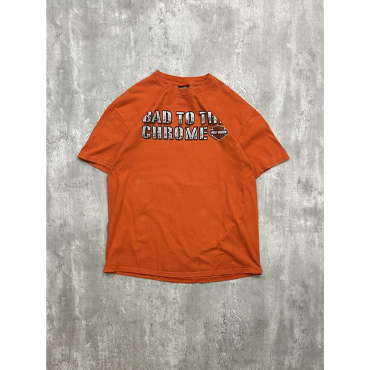 Harley Davidson Bad To The Chrome Motorcycle T-Shirt Size XL Orange