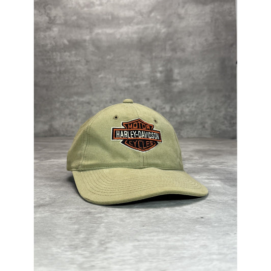 Vintage Harley Davidson Motorcycles Embroidered Logo Strapback Hat OSFA Beige
