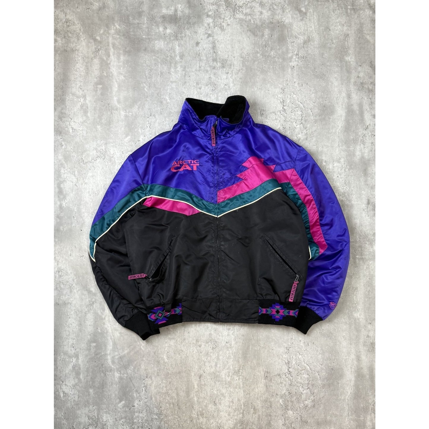 Vintage 90s Arctic Cat Embroidered Nylon Full Zip Bomber Jacket Size Large