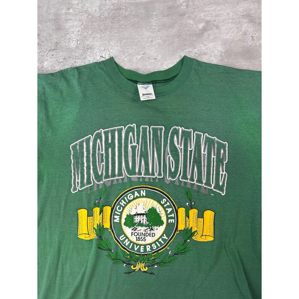 Vintage 90s Michigan State Spartans NCAA Collegiate Crest Spellout T-Shirt Large
